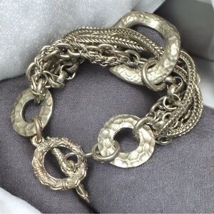 Silver Textured Chain Bracelet with Circular Elements
